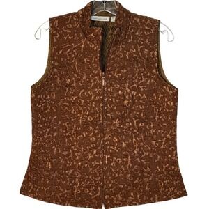 Coldwater Creek Quilted‎ Vest Brown Copper Floral Sleeveless Top Casual Autumn S